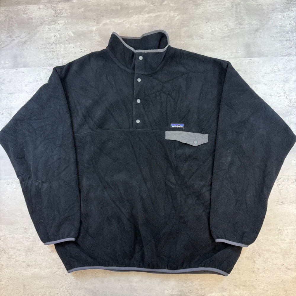 Patagonia Synchilla Snap-T Fleece Pullover Mens XL Black Grey Trim 25450